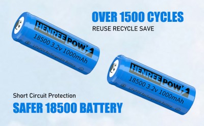 HenReepow 18500 Ladattava akku, 3,2 V LifePo4 -litiumfosfaatti akku 1000 mAh ulkotiloihin